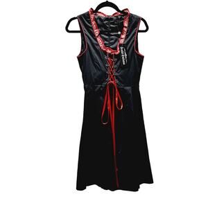 Scarlet Darkness Black Lace up Corset Front Fit Flare Gingham Trim Dress Goth Sm